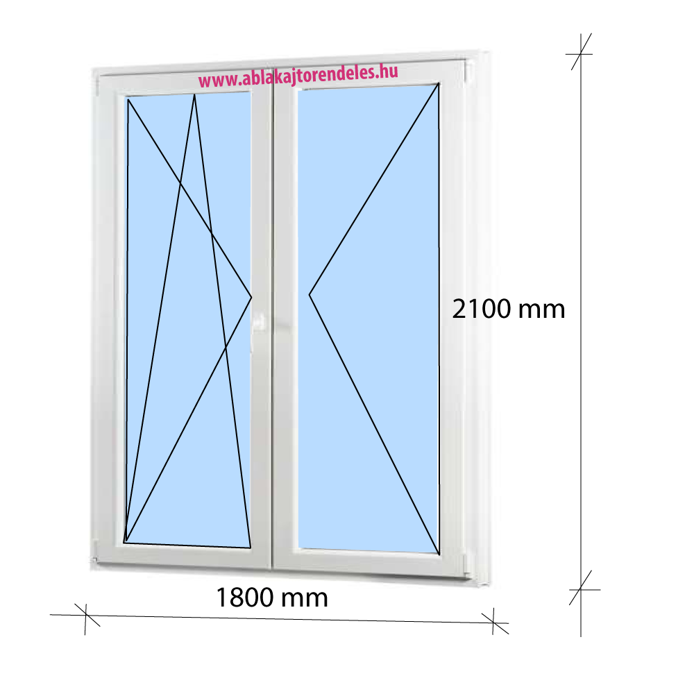 180x210 Kétszárnyú Erkélyajtó Középen felnyíló+Bukó–Nyíló Decco 2 rétegű üvegezéssel kétszárnyú erkélyajtó 180x210